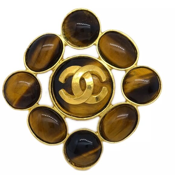 Chanel Stone Brooch Pin Brown 95A - Picture 1 of 4